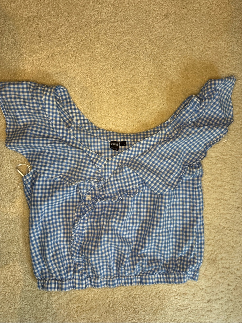 Icone Light Blue Gingham Ruffle Crop Top S